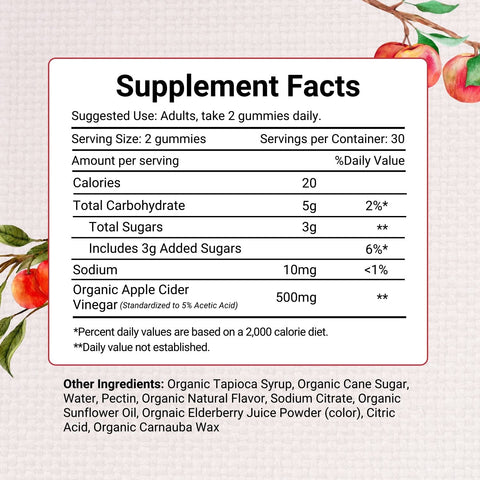 Supplement Facts of Herbion Apple Cider Vinegar Gummies