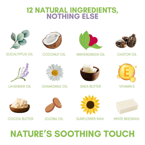 Natural Ingredients List of Herbion Baby Chest Rub: Eucalypts Oil, Coconut Oil, Wintergreen Oil, Castor Oil, Lavender Oil, Chamomile Oil, and Shea Butter