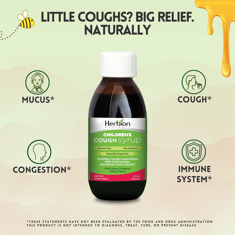 Herbion Children's Cough Syrup helps support immune system, relieve congestion, and soothe coughs