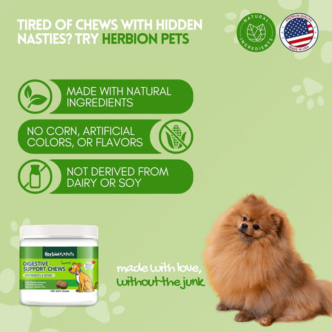 Herbion Digestive Support Dog Chews: Natural Ingredients, No Corn, No Artificial Colors or Flavors, Not Derived from Dairy or Soy, Made in the USA