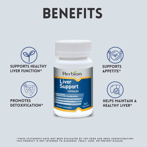Herbion Liver Support Capsules supports healthy liver function, supports appetite, promotes detoxification, and helps maintain healthy liver