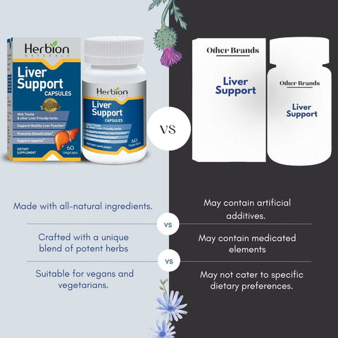 Herbion Liver Support Capsules is made with all-natural ingredients. It's a unique blend of potent herbs, suitable for vegans, that supports healthy liver function