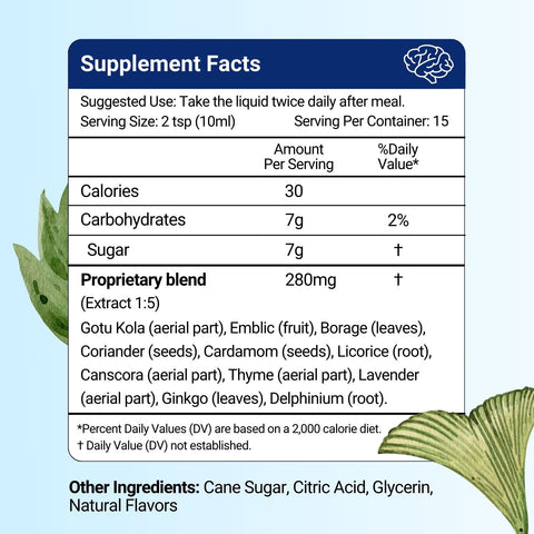 Supplement Facts of Herbion Memory Support Liquid