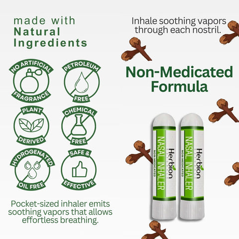 Herbion Nasal Inhaler: No artificial fragrance, No petroleum, No chemicals, No hydrogenated oils. Plant-Derived, Safe, and Effective. 