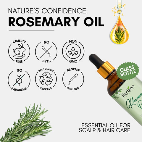 Herbion Rosemary Oil: Cruelty Free, No Dyes, Non GMO, No Parabens, Recyclable Packaging, and Dropper Included
