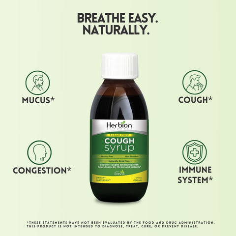 Herbion Sugar Free Cough Syrup supports Immune System, relieves congestion, and soothes cough. 