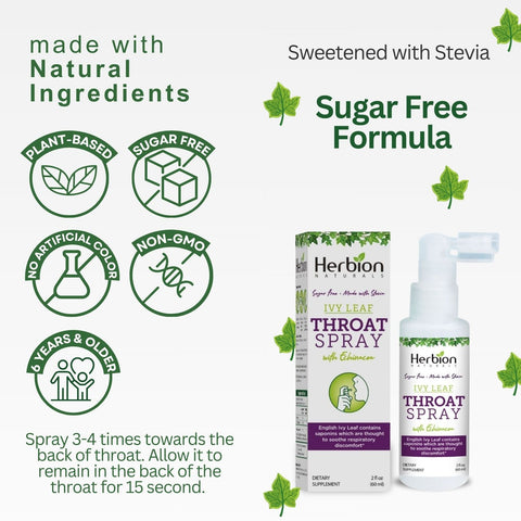 Herbion Ivy Leaf Throat Spray: Plant-Based, Sugar Free, No Artificial Color/Dye, Non-GMO, and Safe for Adults and Children (6 Years+)