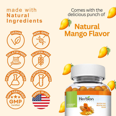 Herbion Turmeric Gummies: Vegan, Non-GMO, Gelatin Free, Gluten Free, No Artificial Color, No Artificial Flavor, GMP Certified, and Made in USA